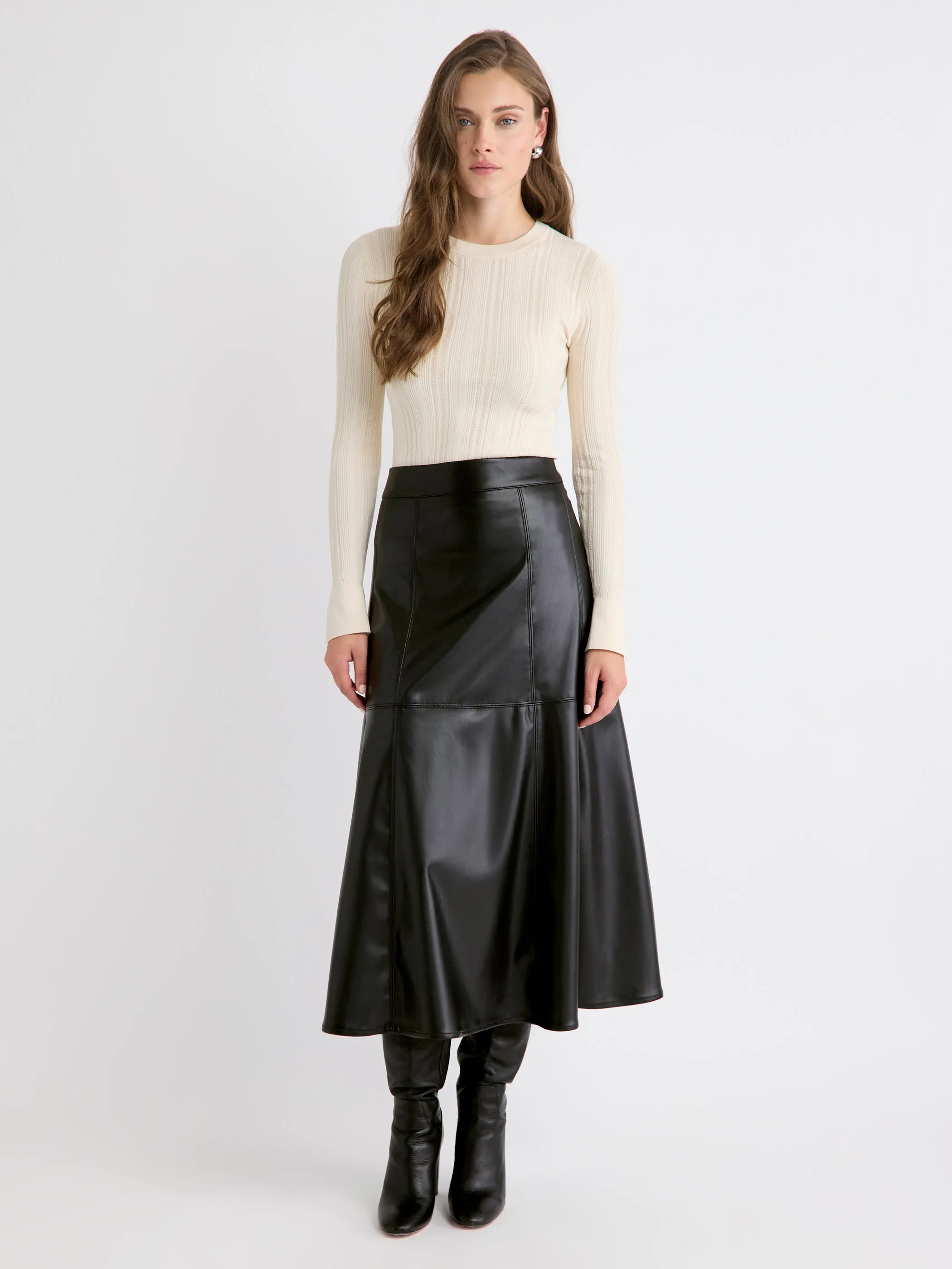 Ultra-High-Rise Faux-Leather Midi Skirt sold by RW&CO.