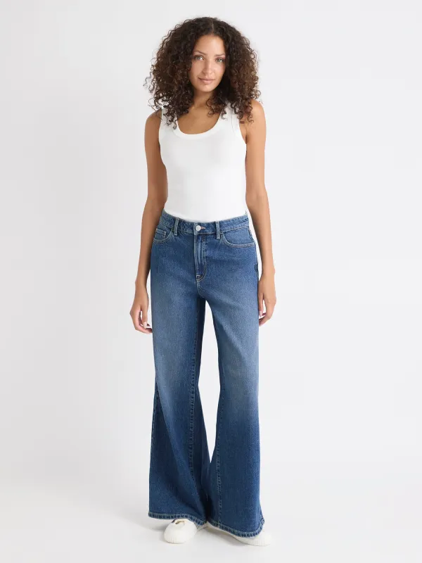 Medium-Wash High-Rise Ultra-Wide-Leg Jeans sold by RW&CO.