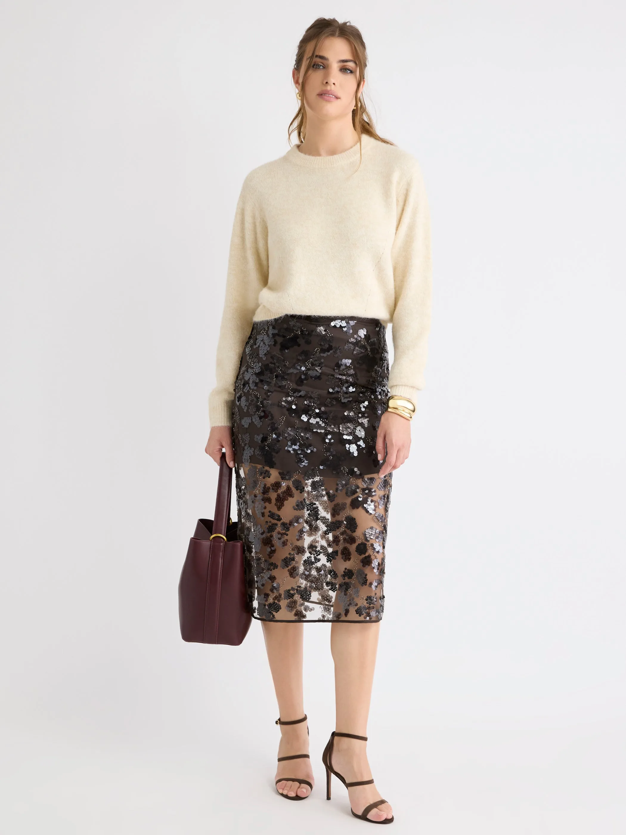 High-Rise Sequin Midi Skirt sold by RW&CO.