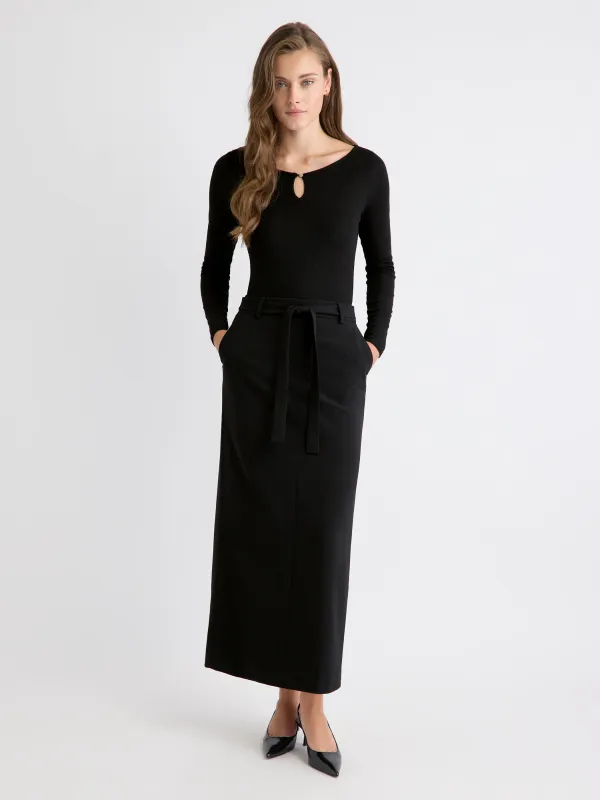 Black Twill Straight Maxi Skirt sold by RW&CO.