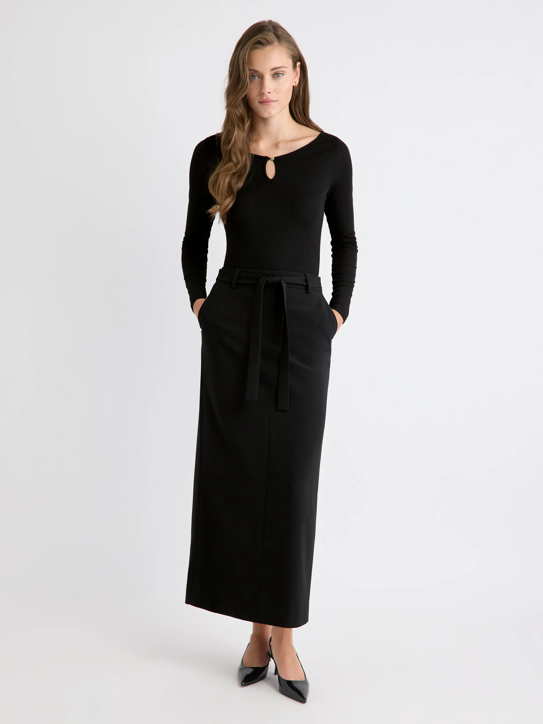 Black Twill Straight Maxi Skirt sold by RW&CO.