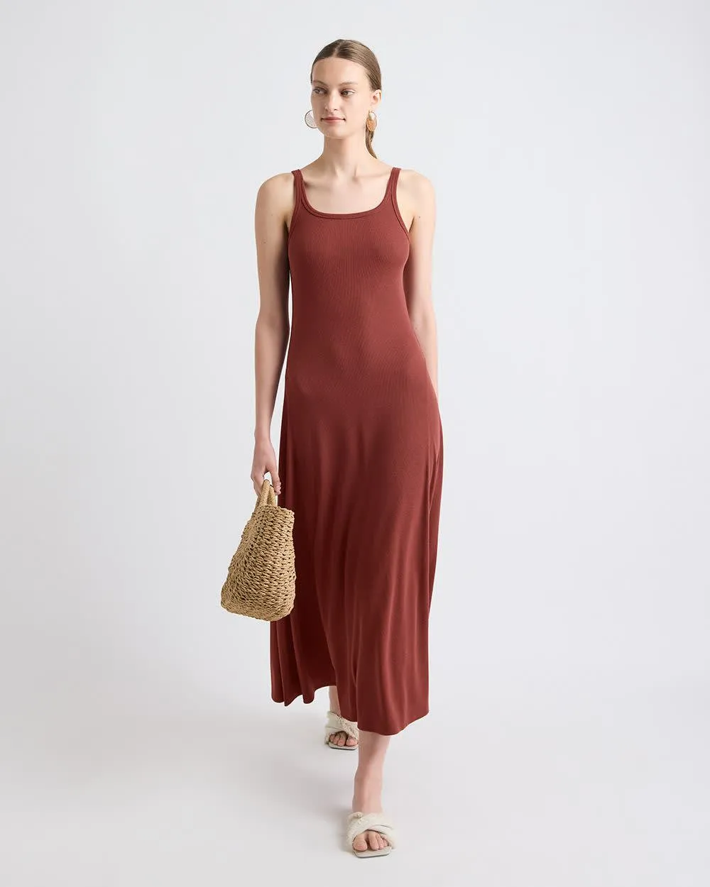 Sleeveless Square-Neck Ribbed Midi Dress sold by RW&CO. product image thumbnail 5