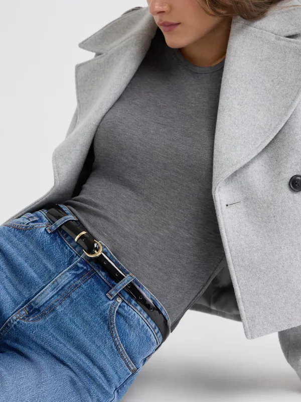 Skinny Leather Belt with Oval Buckle sold by RW&CO.