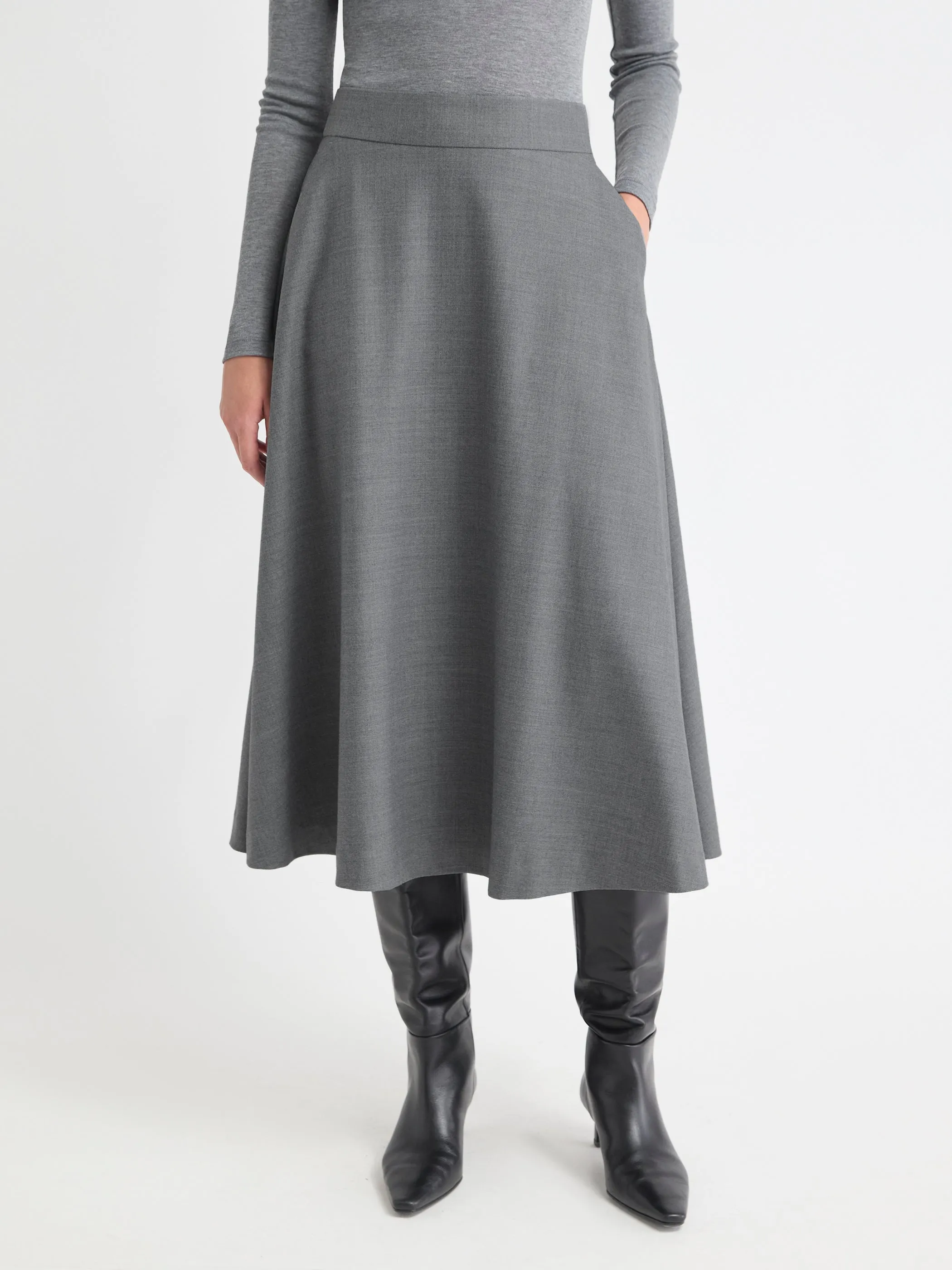 Wool-Blend High-Rise Flare Midi Skirt sold by RW&CO. product image thumbnail 2