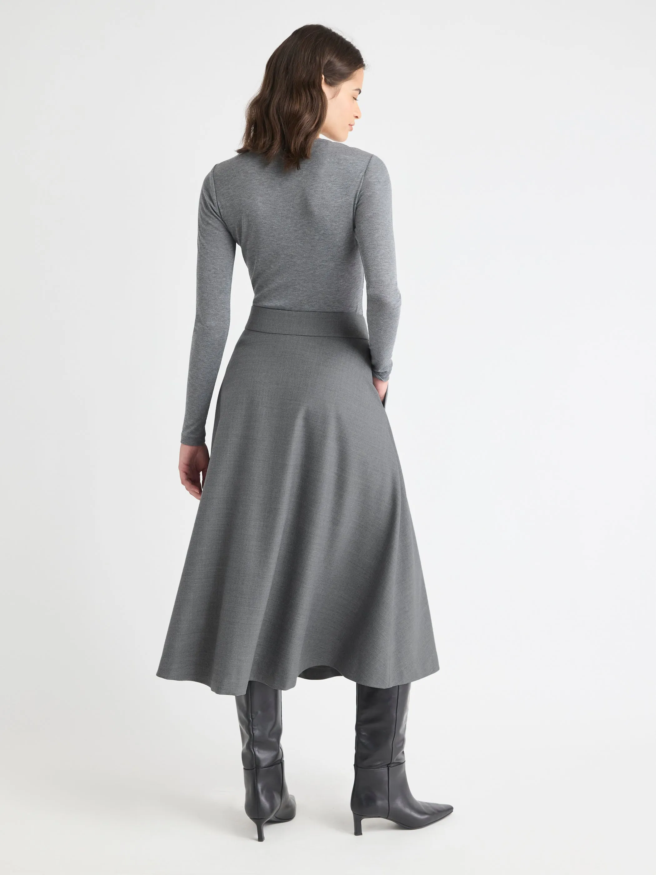 Wool-Blend High-Rise Flare Midi Skirt sold by RW&CO. product image thumbnail 3