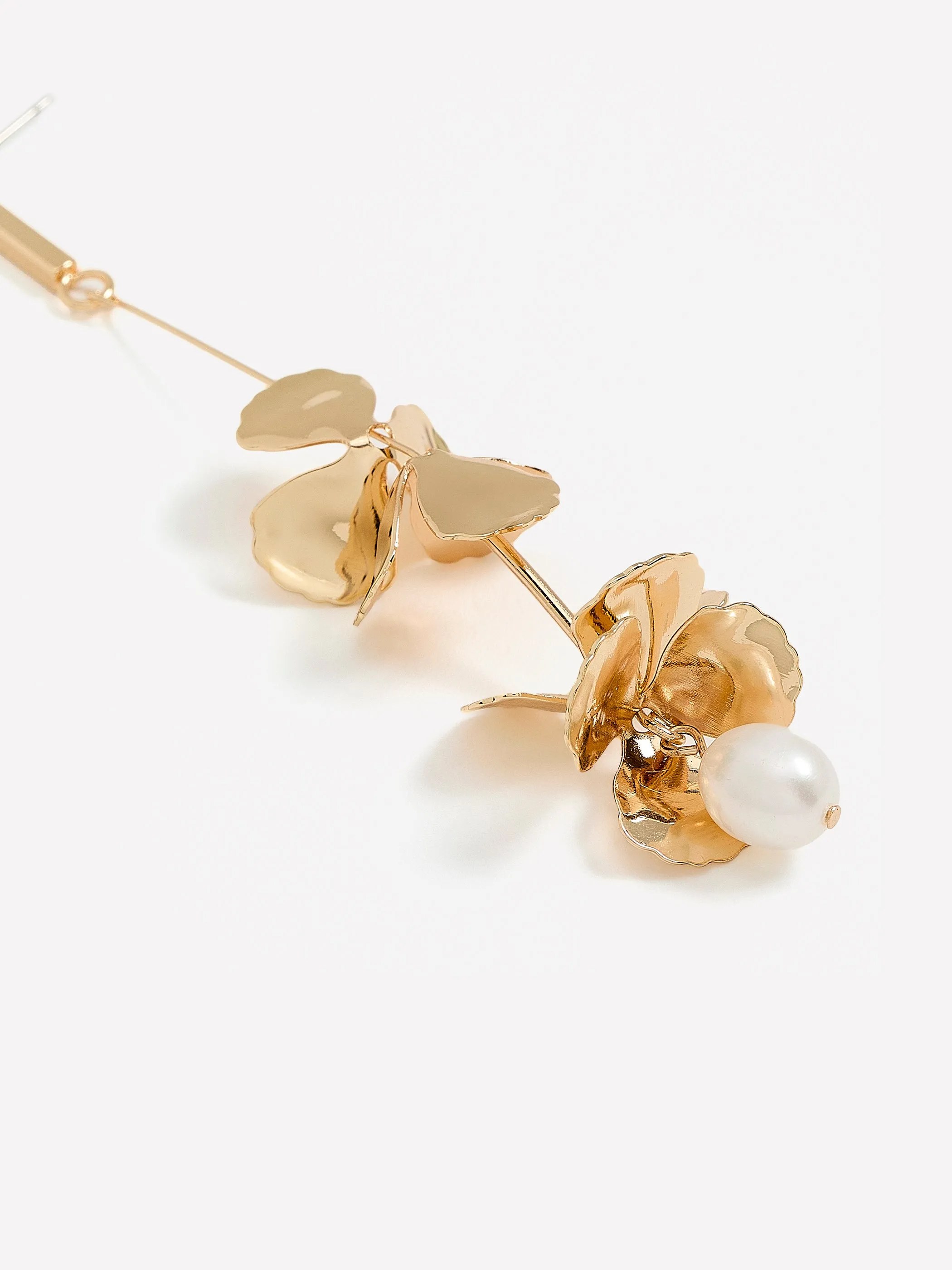 Golden Earrings with Flower Pendants with Pearls sold by RW&CO. product image thumbnail 2