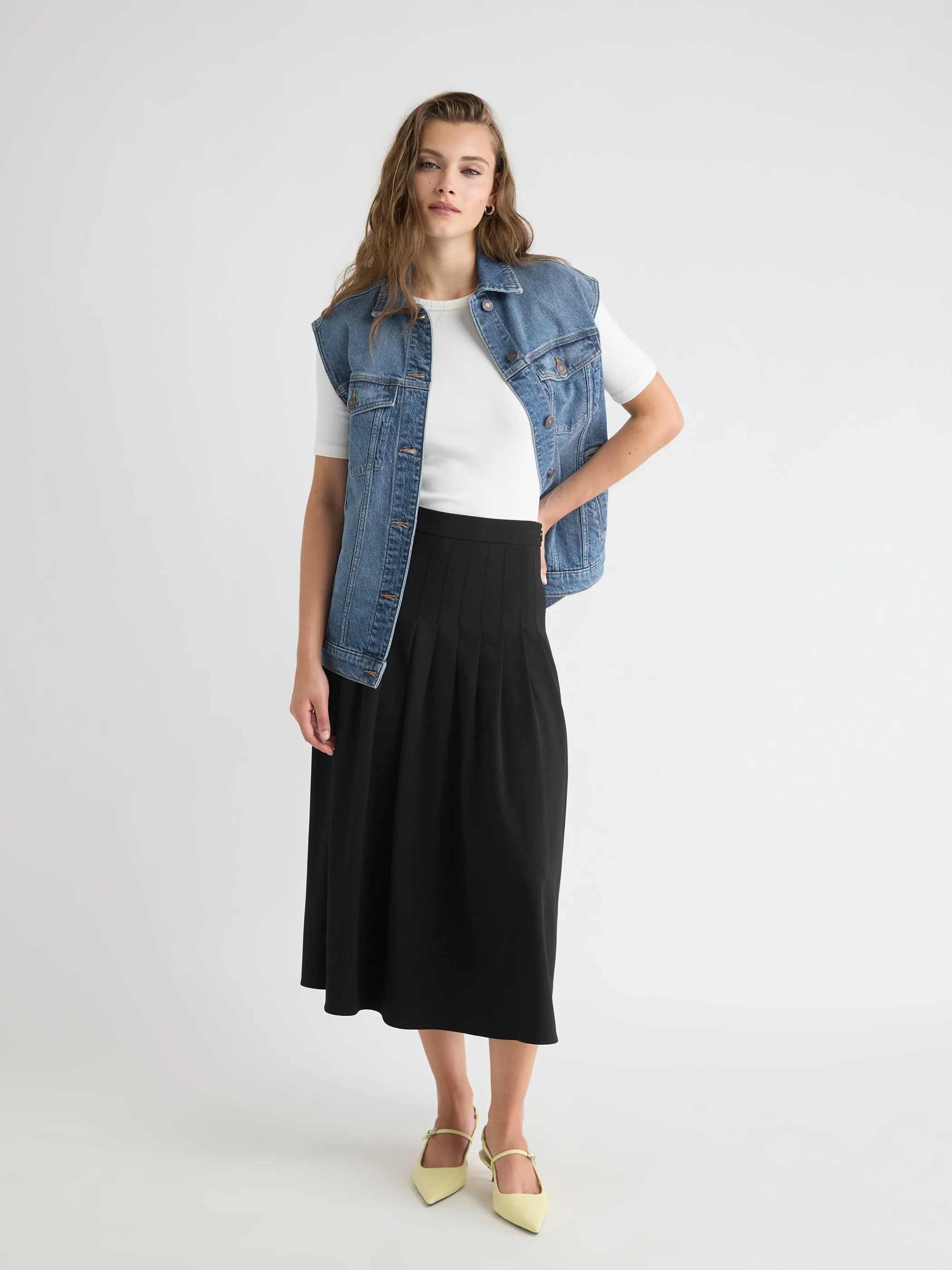 Ultra-High-Rise Twill Midi Skirt sold by RW&CO.