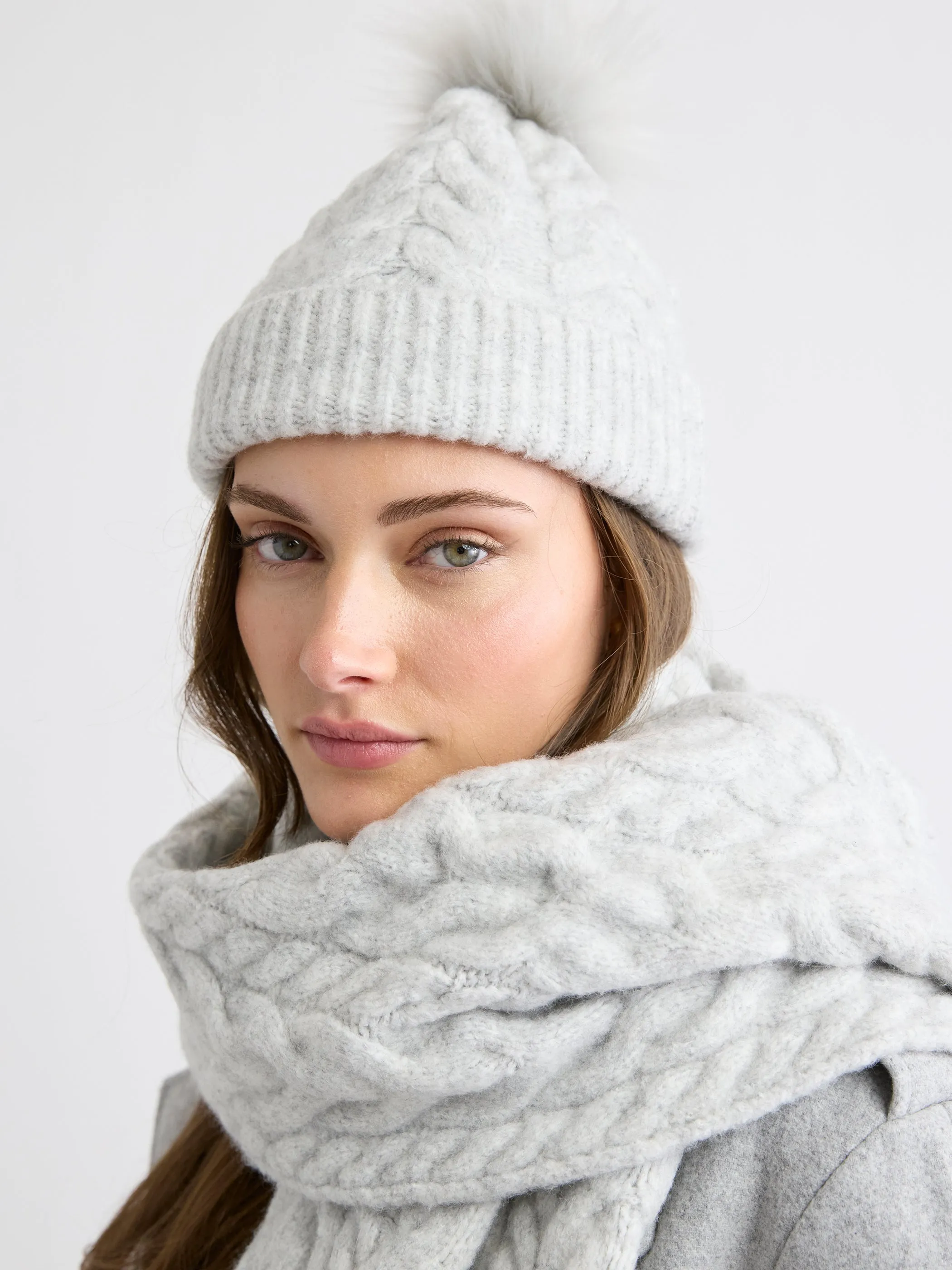 Cable-Knit Beanie with Pompom sold by RW&CO. product image thumbnail 2