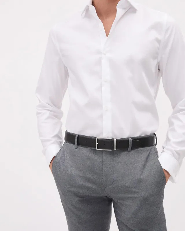 Reversible Black and Tan Saffiano Leather Belt made by RW&CO.