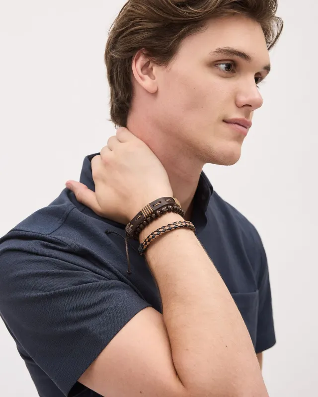 Faux Leather and Wooden Bracelets - Set of 3 sold by RW&CO.