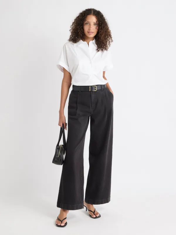 Dark Grey Mid-Rise Wide-Leg Jeans sold by RW&CO.