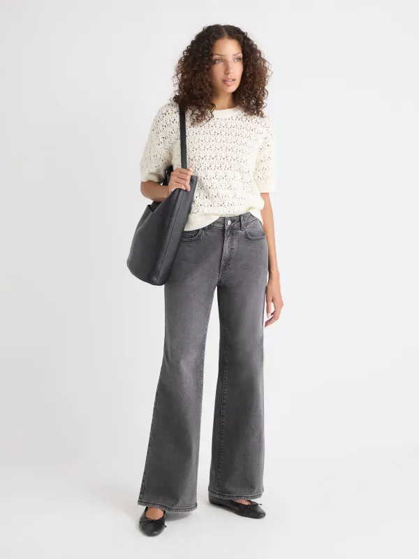 Long Dark Grey High-Rise Wide-Leg Jeans sold by RW&CO.