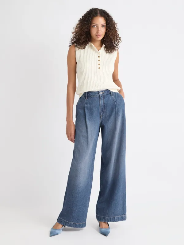 Mid-Rise Wide-Leg Medium-Wash Jeans sold by RW&CO.