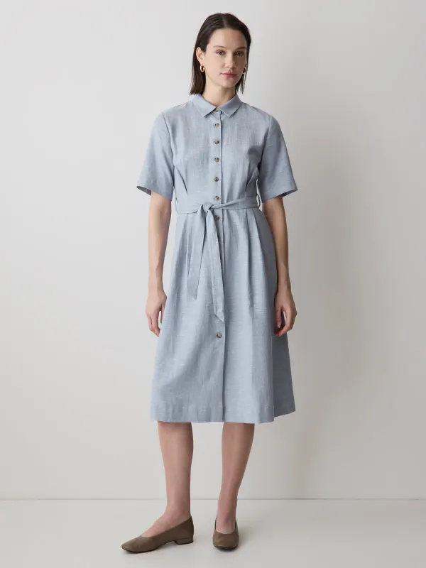Short-Sleeve Linen-Blend Midi Dress with Shirt Collar sold by RW&CO.