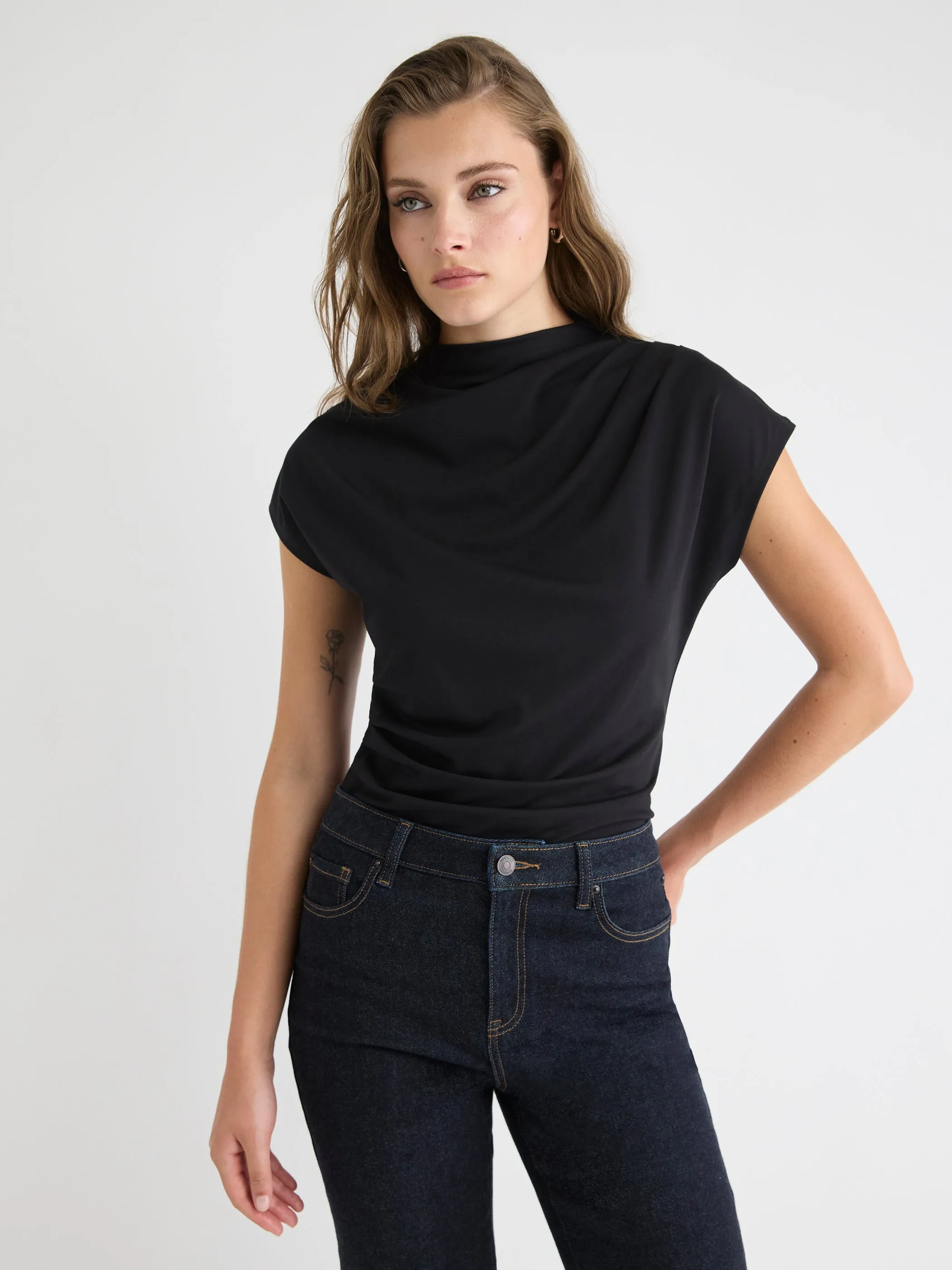 Extended-Sleeve Crew-Neck Draped Top sold by RW&CO.