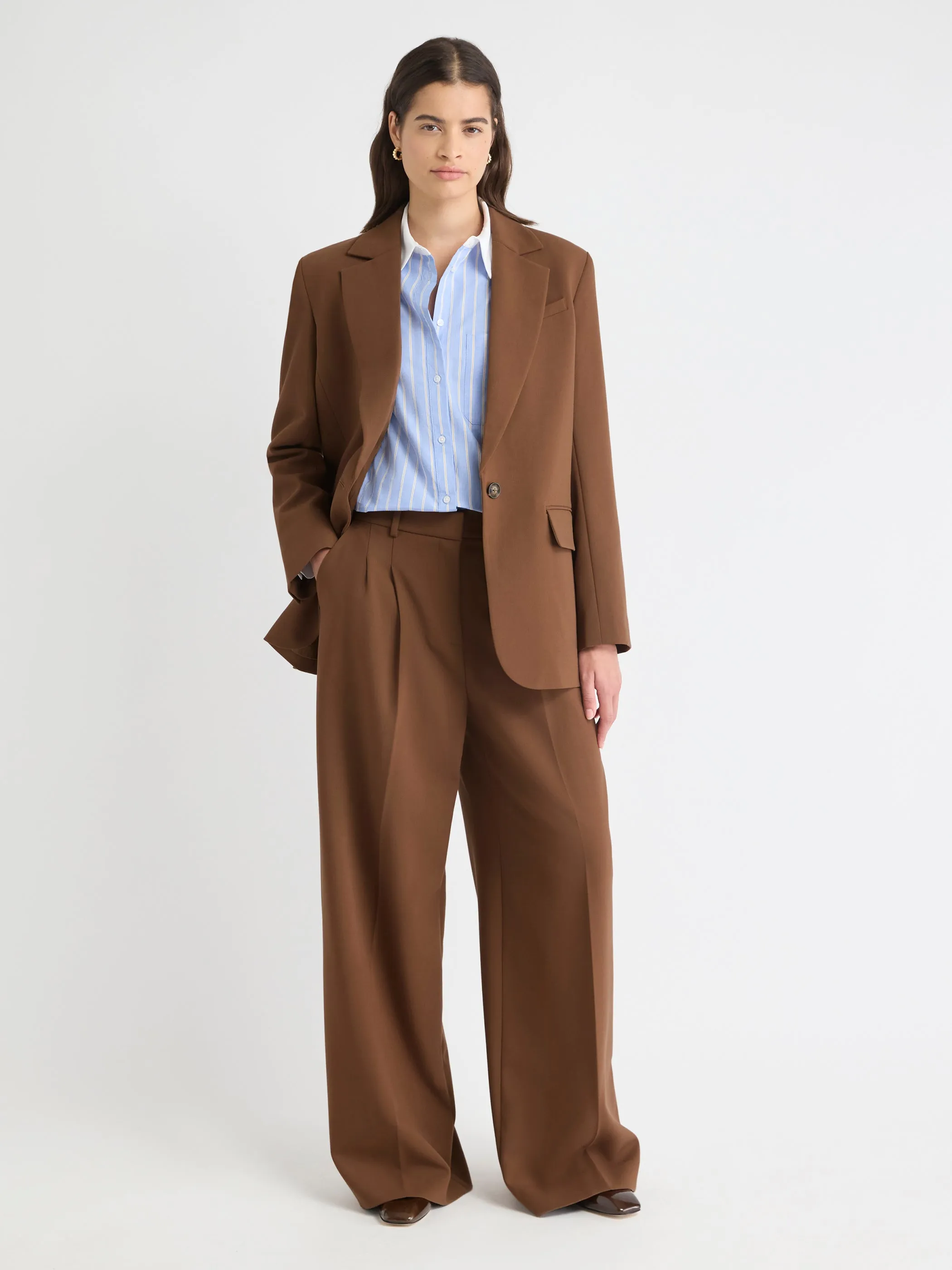 Striped Long-Sleeve Buttoned-Down Poplin Blouse with Contrasting Details sold by RW&CO. product image thumbnail 2