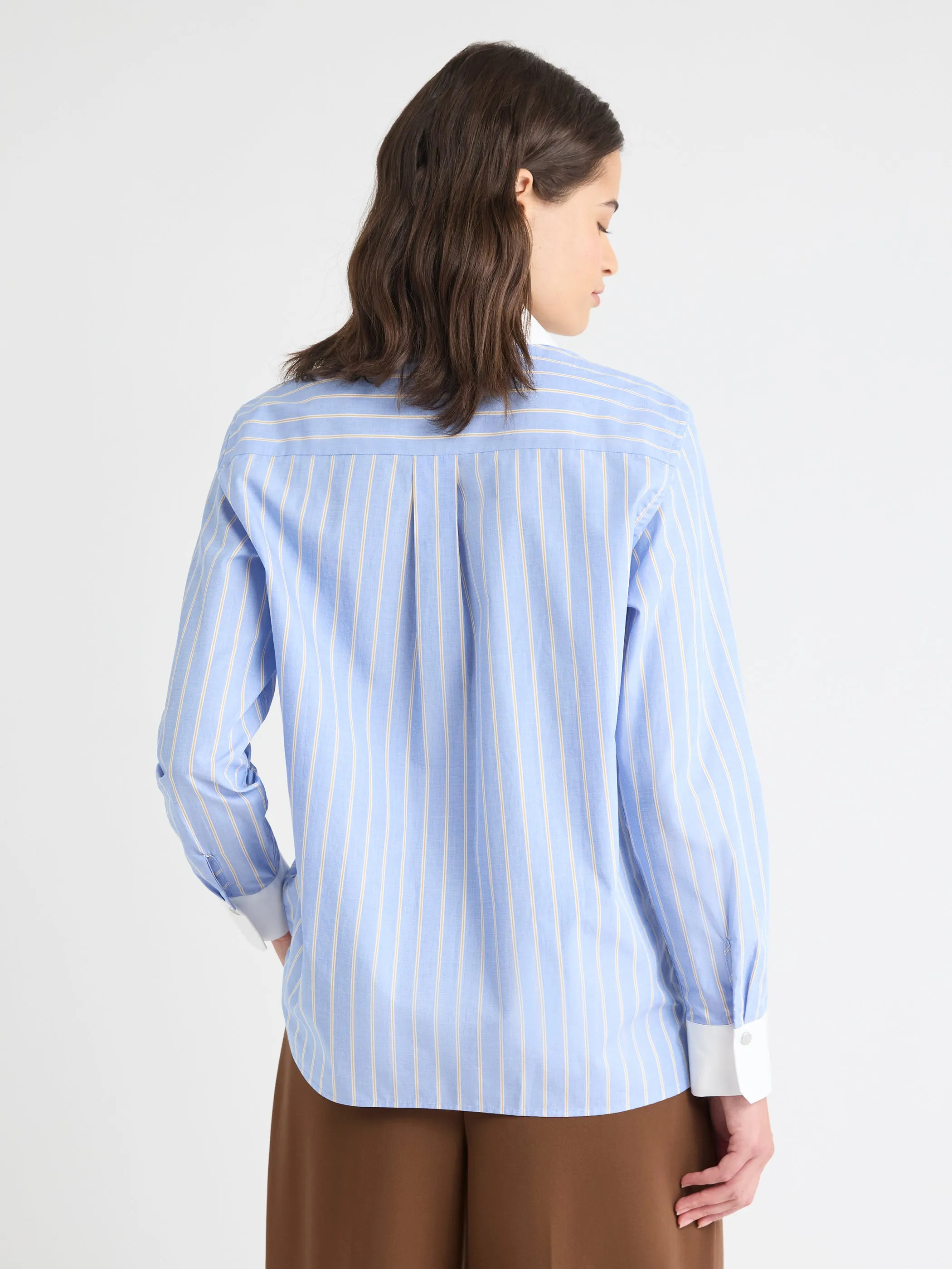 Striped Long-Sleeve Buttoned-Down Poplin Blouse with Contrasting Details sold by RW&CO. product image thumbnail 3