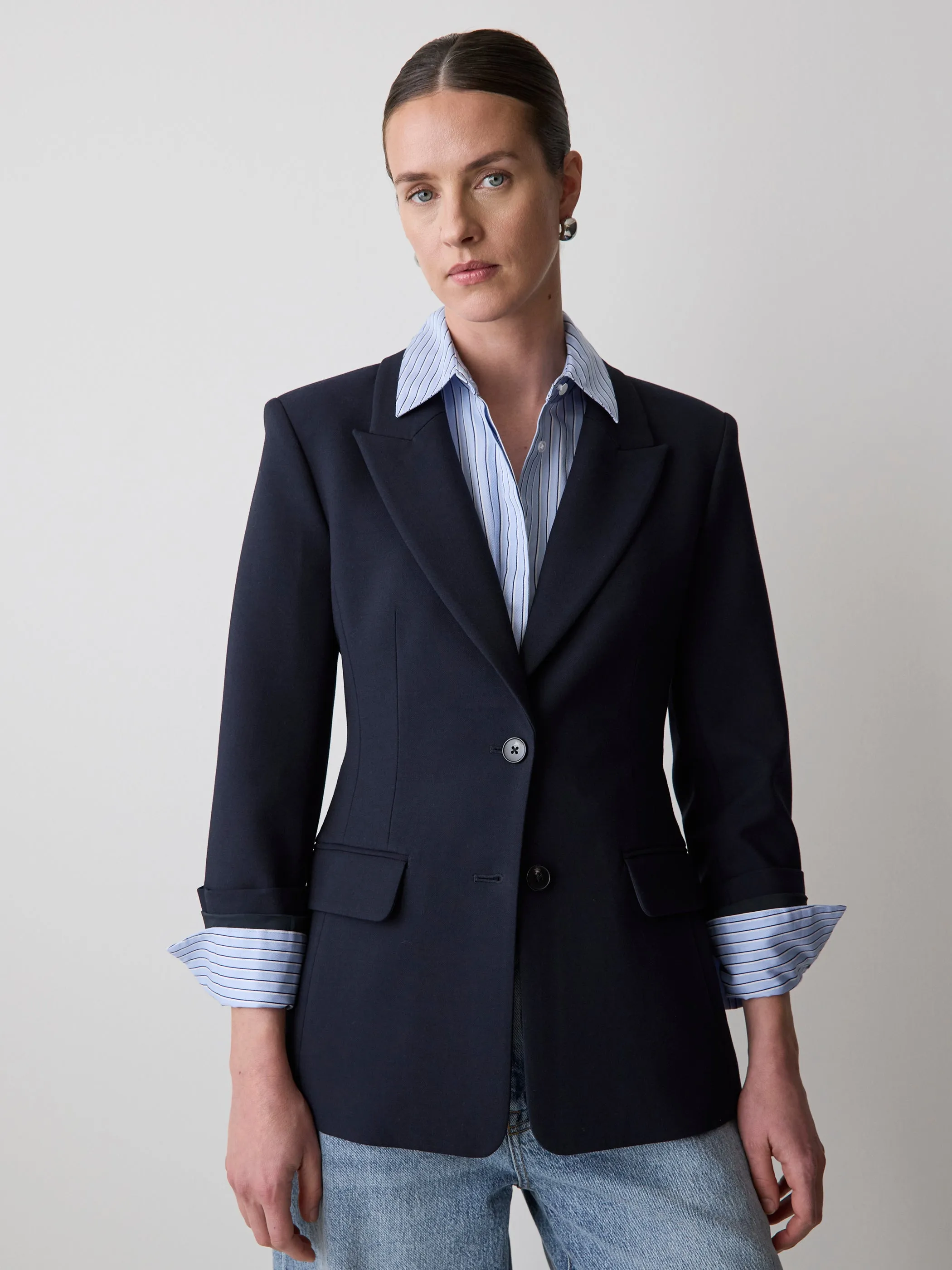 Navy Hourglass Blazer sold by RW&CO.