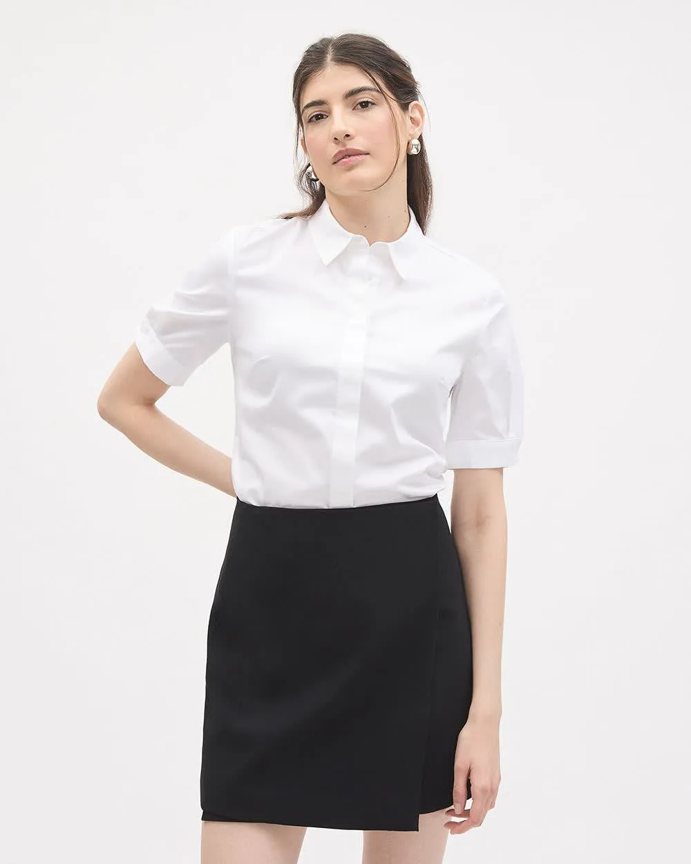 Short-Sleeve Buttoned-Down Poplin Blouse sold by RW&CO.