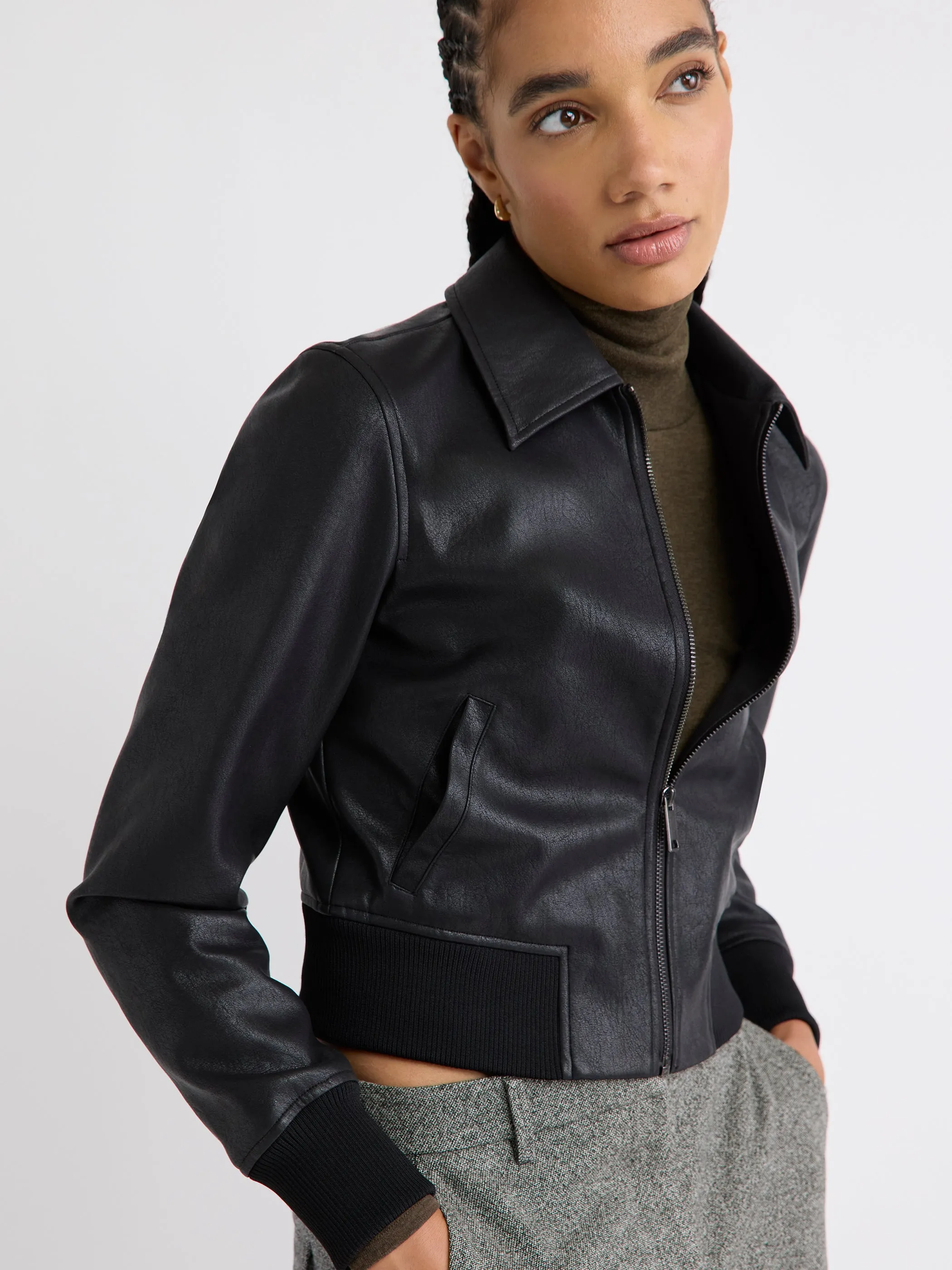 Faux Leather Bomber Jacket sold by RW&CO. product image thumbnail 4