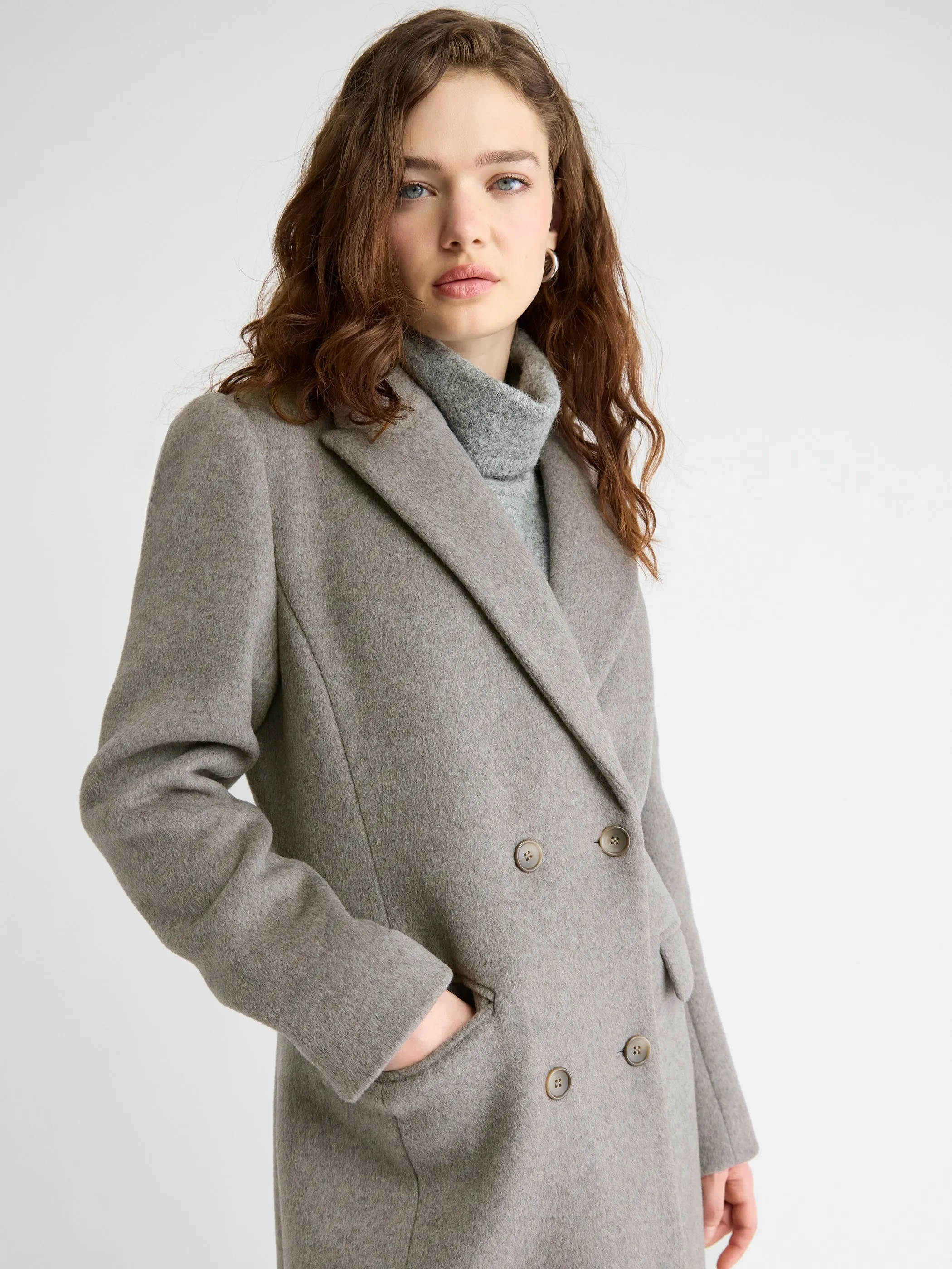 Wool-Cashmere Blend Long Double-Breasted Coat sold by RW&CO. product image thumbnail 4