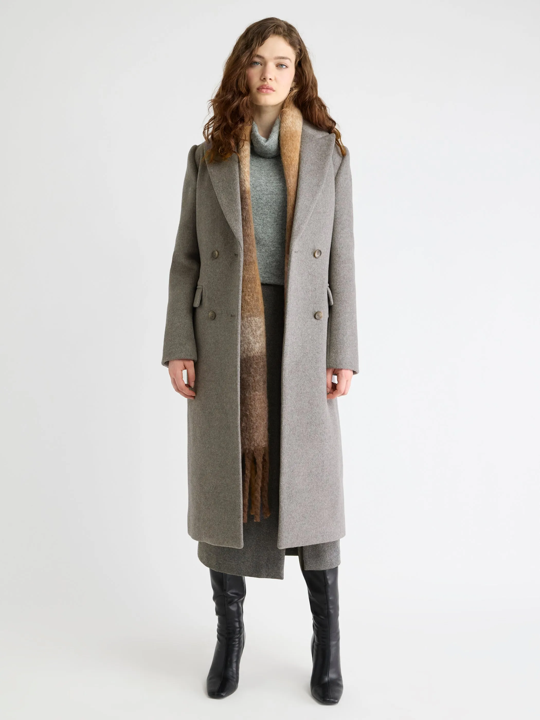 Wool-Cashmere Blend Long Double-Breasted Coat sold by RW&CO.