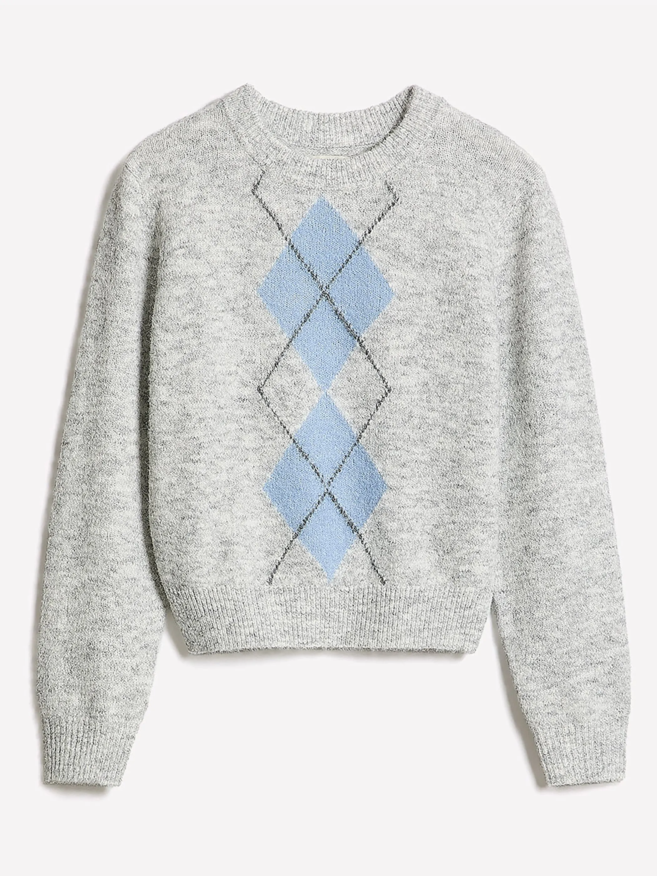 Long-Sleeve Crew-Neck Hairy-Knit Argyle Sweater sold by RW&CO. product image thumbnail 4