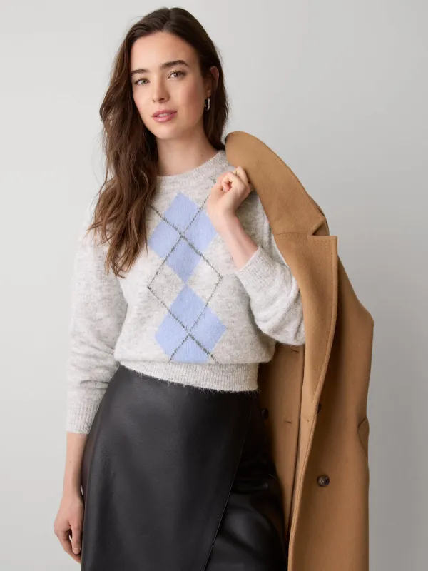 Long-Sleeve Crew-Neck Hairy-Knit Argyle Sweater sold by RW&CO.