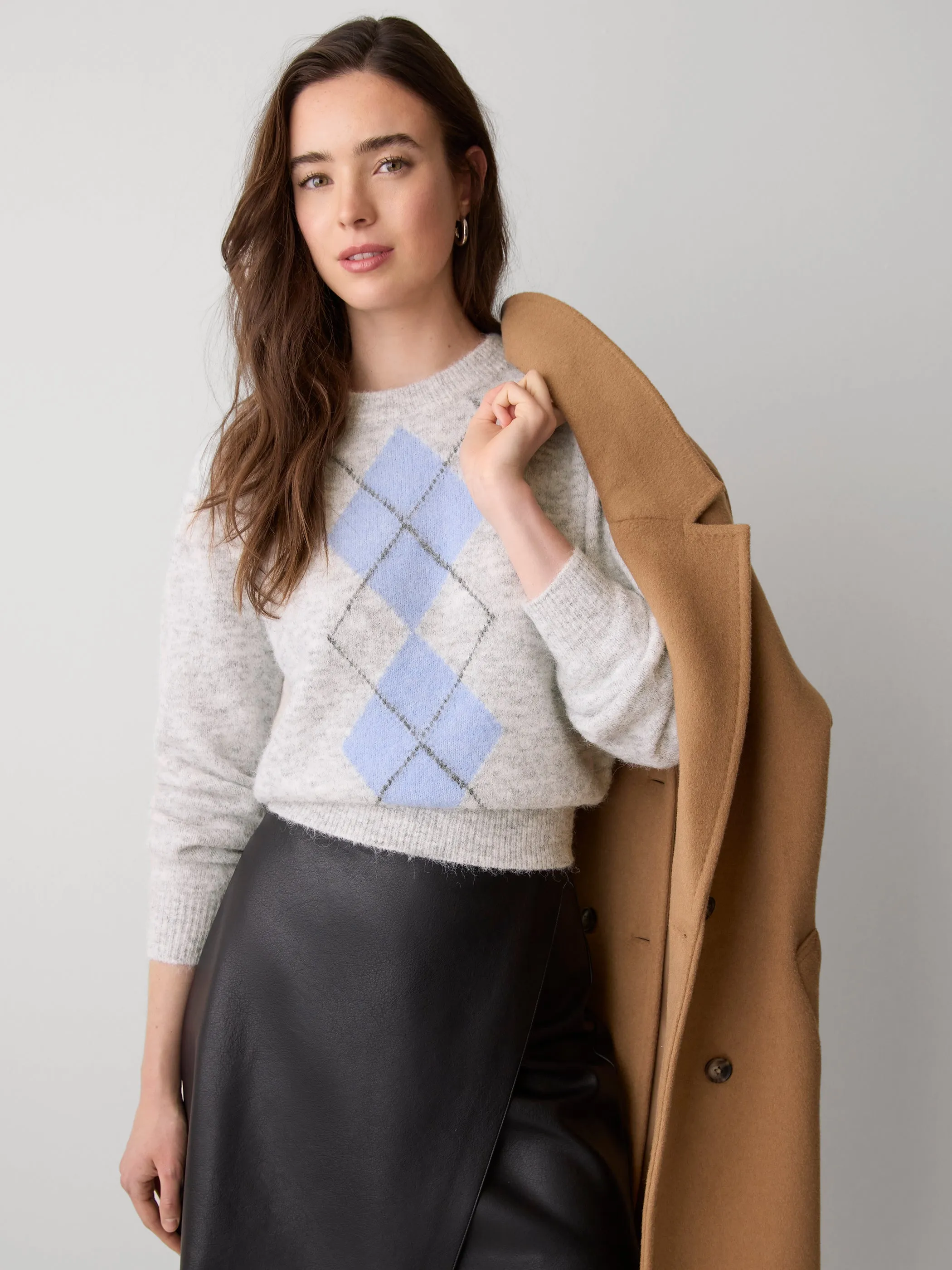 Long-Sleeve Crew-Neck Hairy-Knit Argyle Sweater sold by RW&CO.