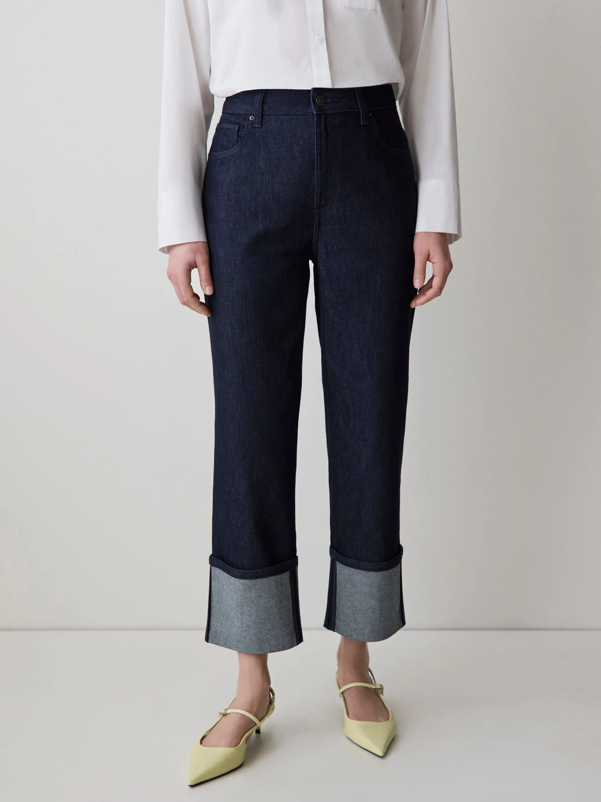 High-Rise Straight-Leg Jeans with Rolled Cuffs sold by RW&CO.