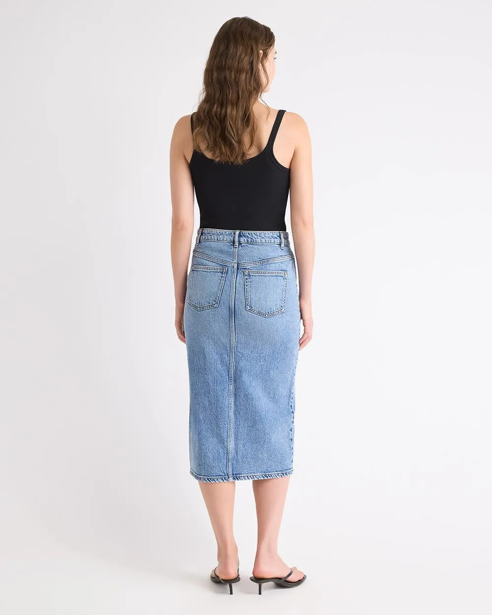 Denim High-Rise Straight Midi Skirt sold by RW&CO. product image thumbnail 3