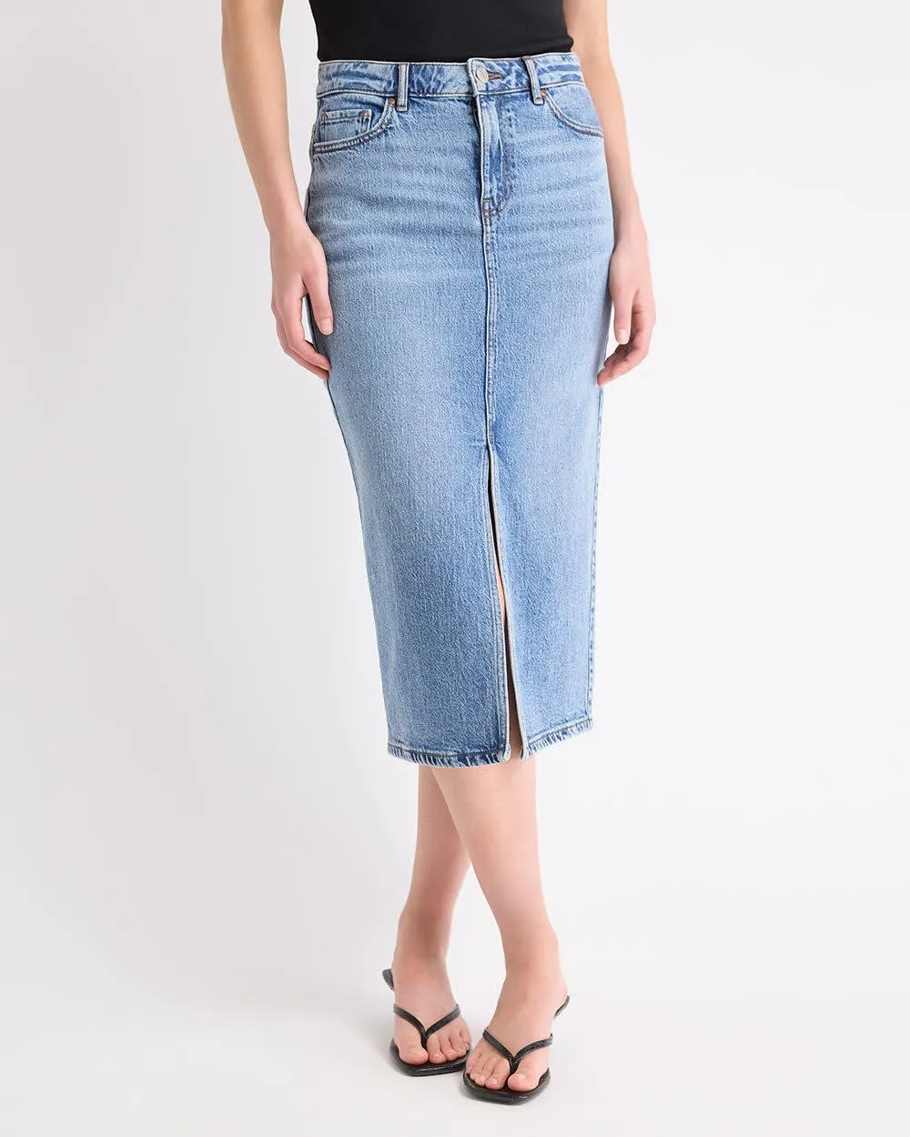Denim High-Rise Straight Midi Skirt sold by RW&CO. product image thumbnail 2