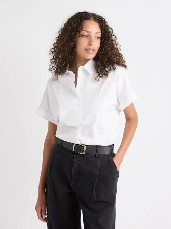 White Extended-Sleeve Poplin Bib Blouse with Shirt Collar sold by RW&CO.
