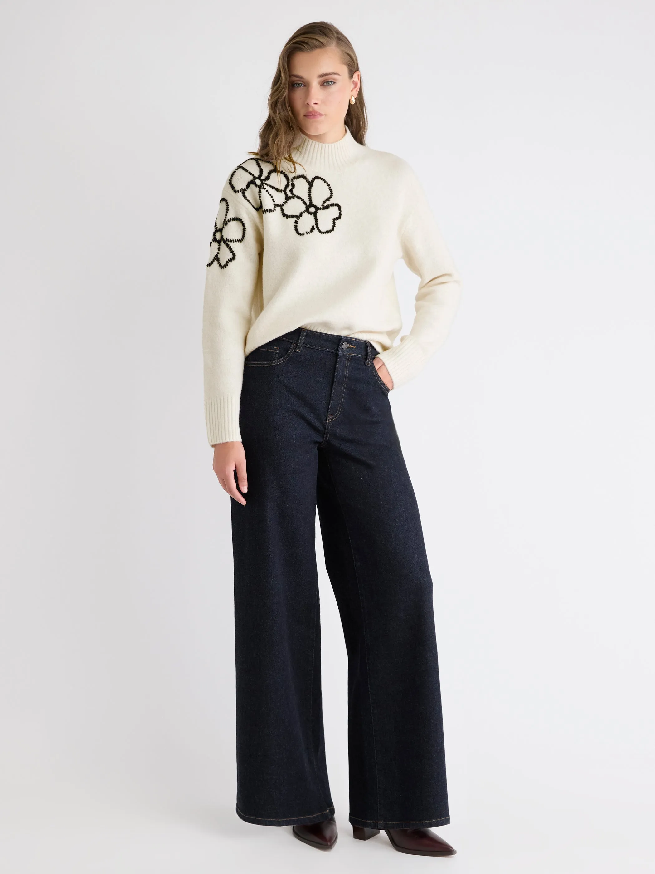Long-Sleeve Mock-Neck Sweater with Embroidered Pattern sold by RW&CO. product image thumbnail 2