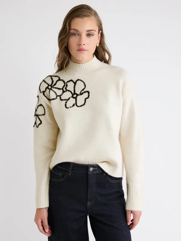 Long-Sleeve Mock-Neck Sweater with Embroidered Pattern sold by RW&CO.
