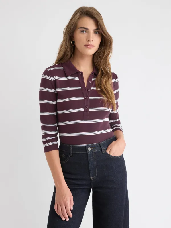 Luxe Knit Striped Long-Sleeve Polo sold by RW&CO.