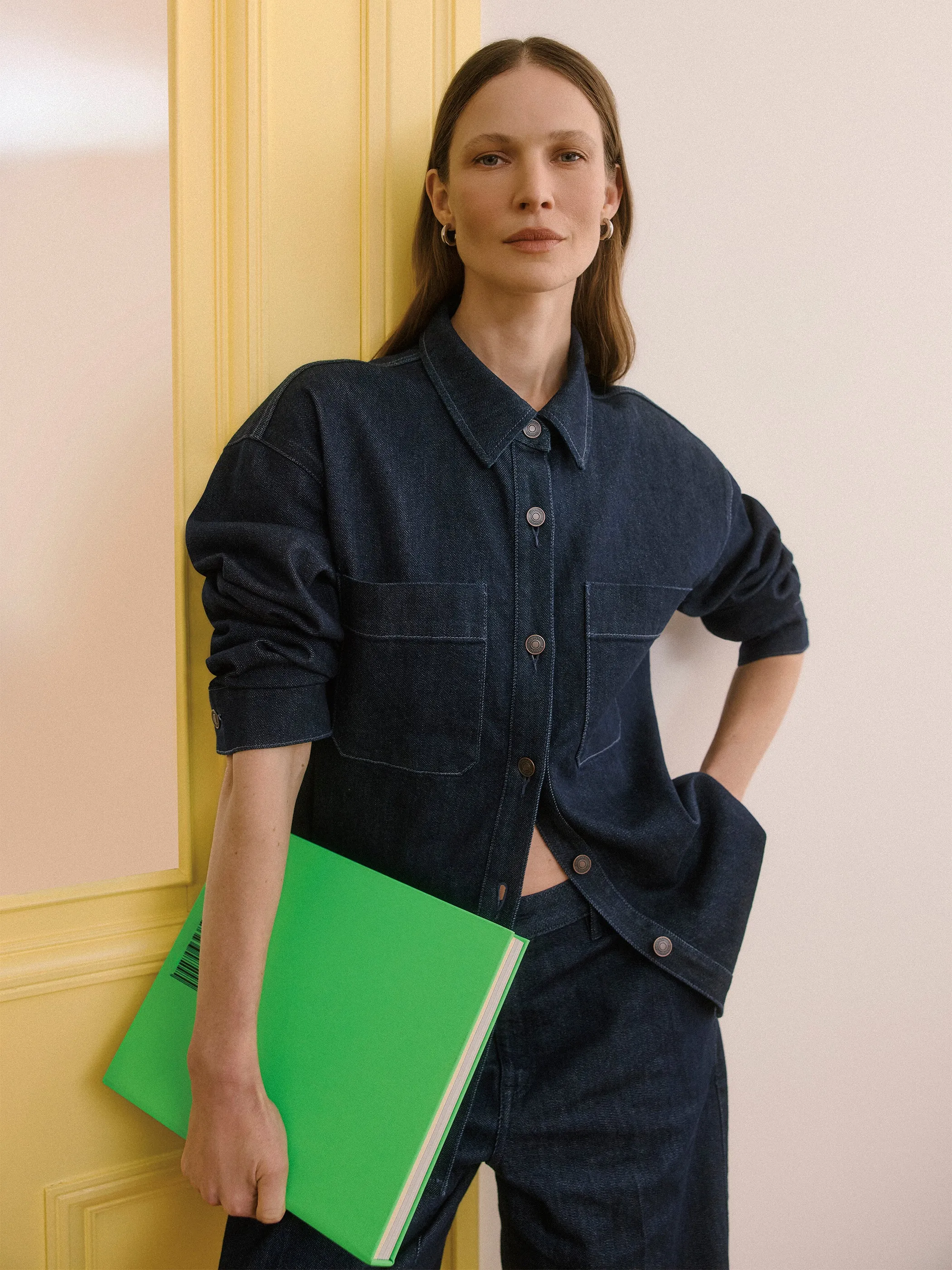 Long-Sleeve Buttoned-Down Denim Blouse sold by RW&CO.