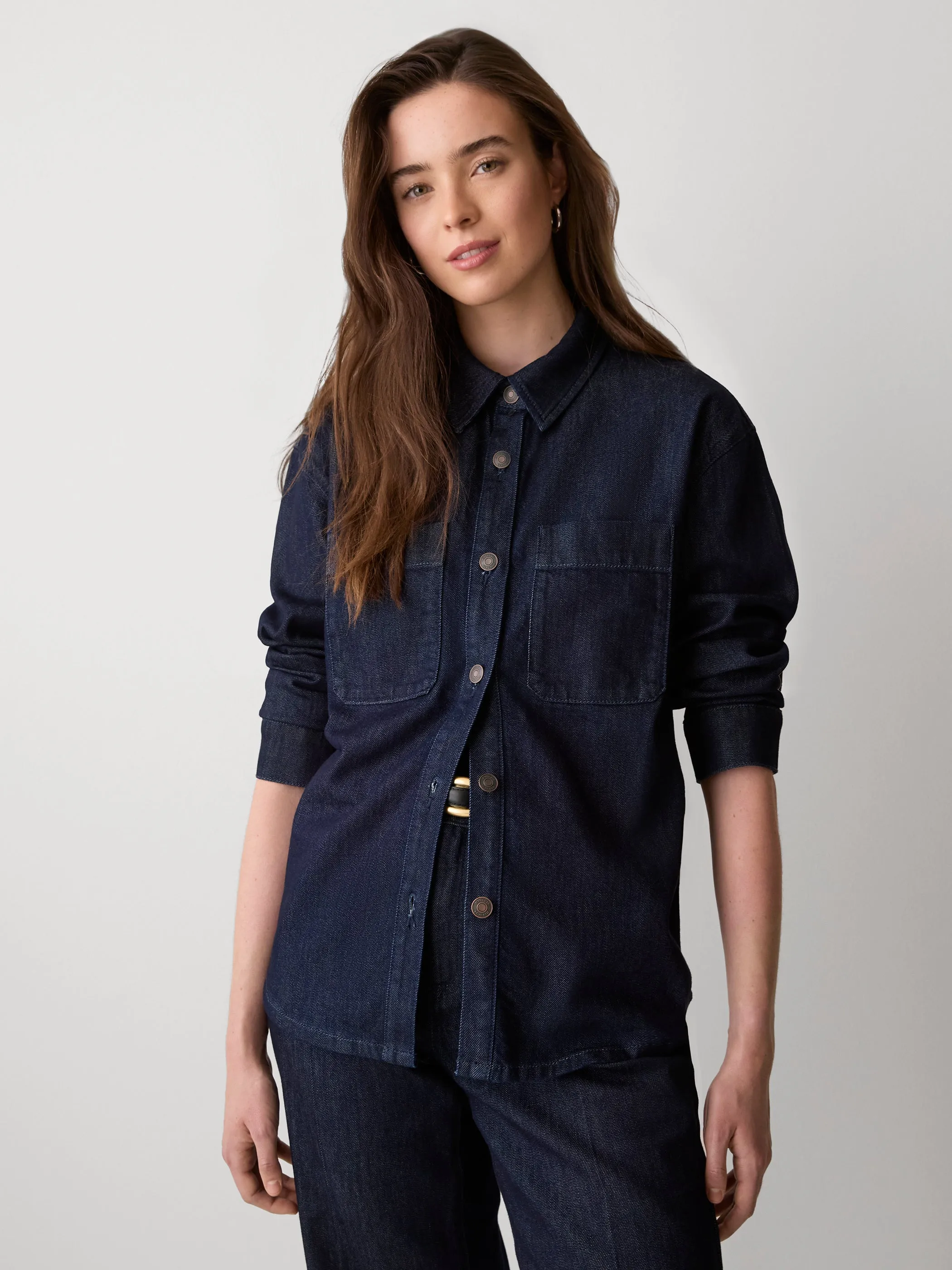 Long-Sleeve Buttoned-Down Denim Blouse sold by RW&CO. product image thumbnail 2