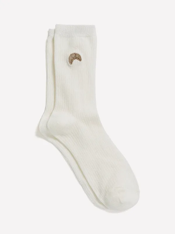 Ribbed Crew Socks with Croissant Embroidery sold by RW&CO.