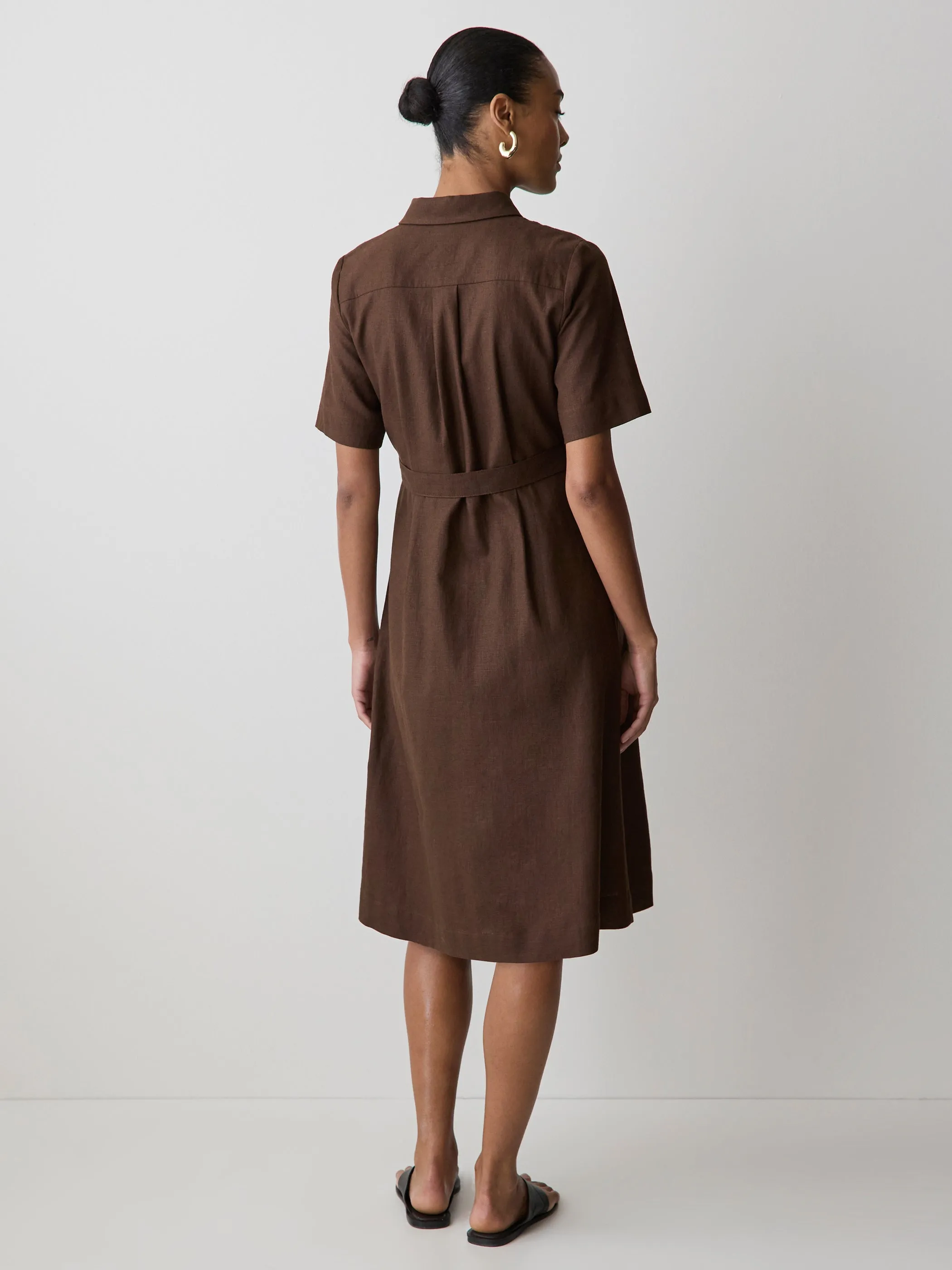 Short-Sleeve Linen-Blend Midi Dress with Shirt Collar sold by RW&CO. product image thumbnail 3