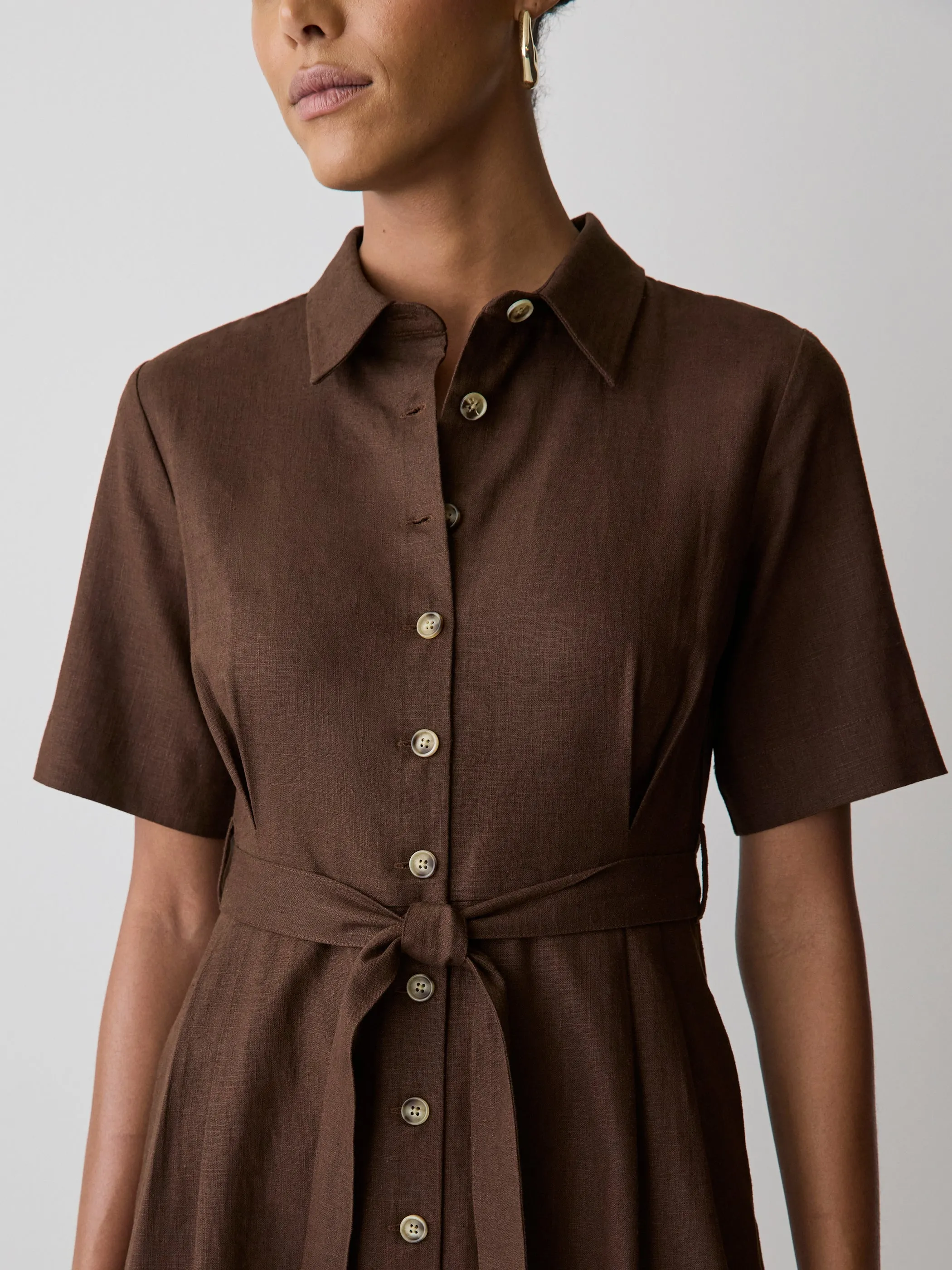 Short-Sleeve Linen-Blend Midi Dress with Shirt Collar sold by RW&CO. product image thumbnail 4
