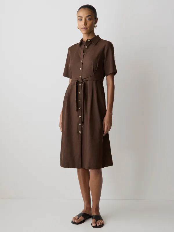 Short-Sleeve Linen-Blend Midi Dress with Shirt Collar sold by RW&CO.