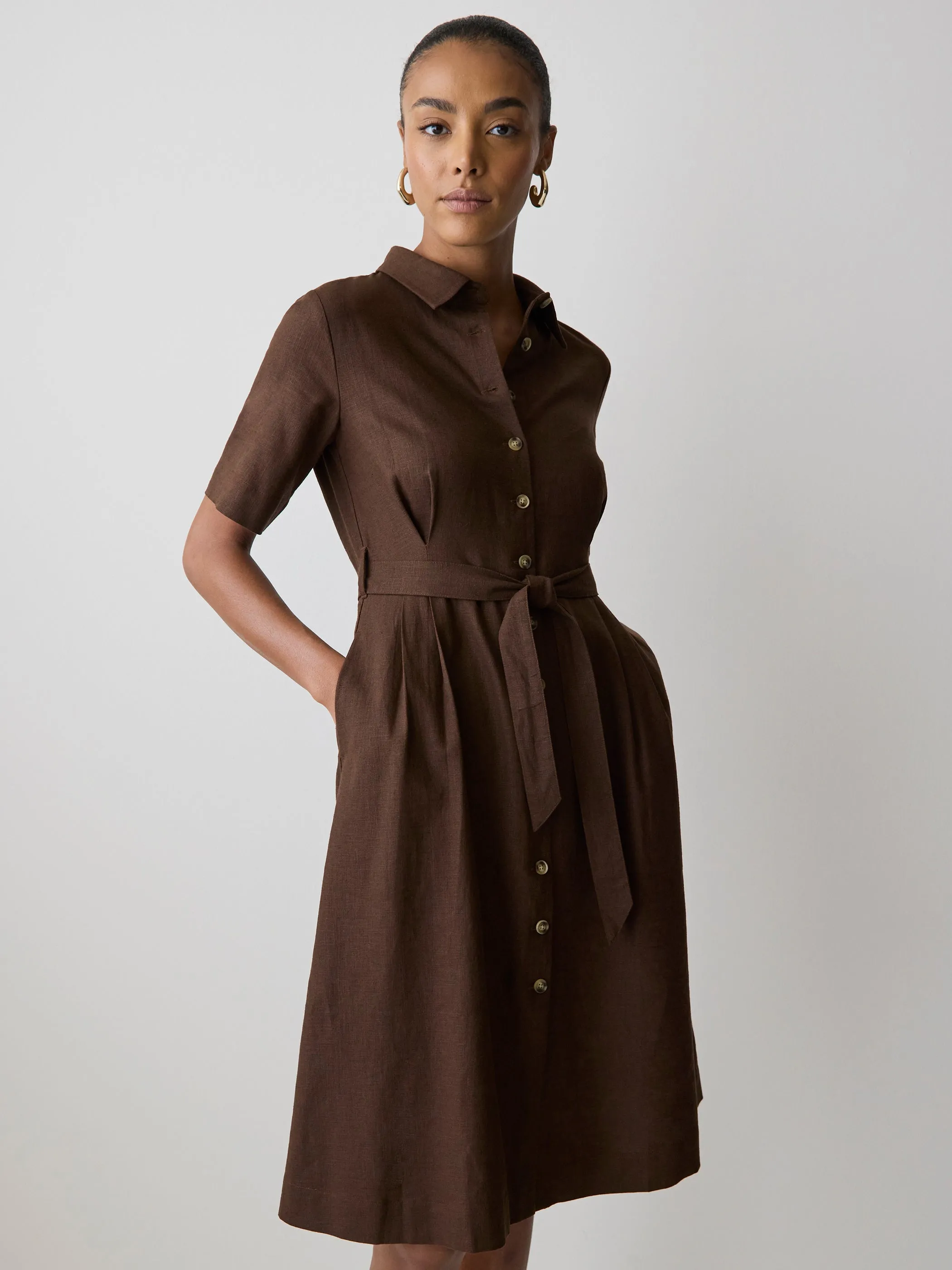 Short-Sleeve Linen-Blend Midi Dress with Shirt Collar sold by RW&CO. product image thumbnail 2