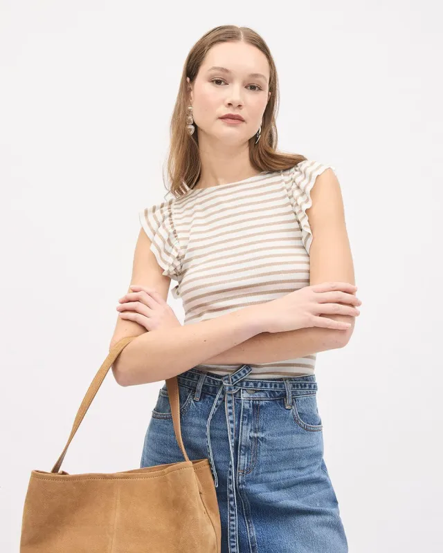 Striped Short-Flutter-Sleeve Crew-Neck Top sold by RW&CO.