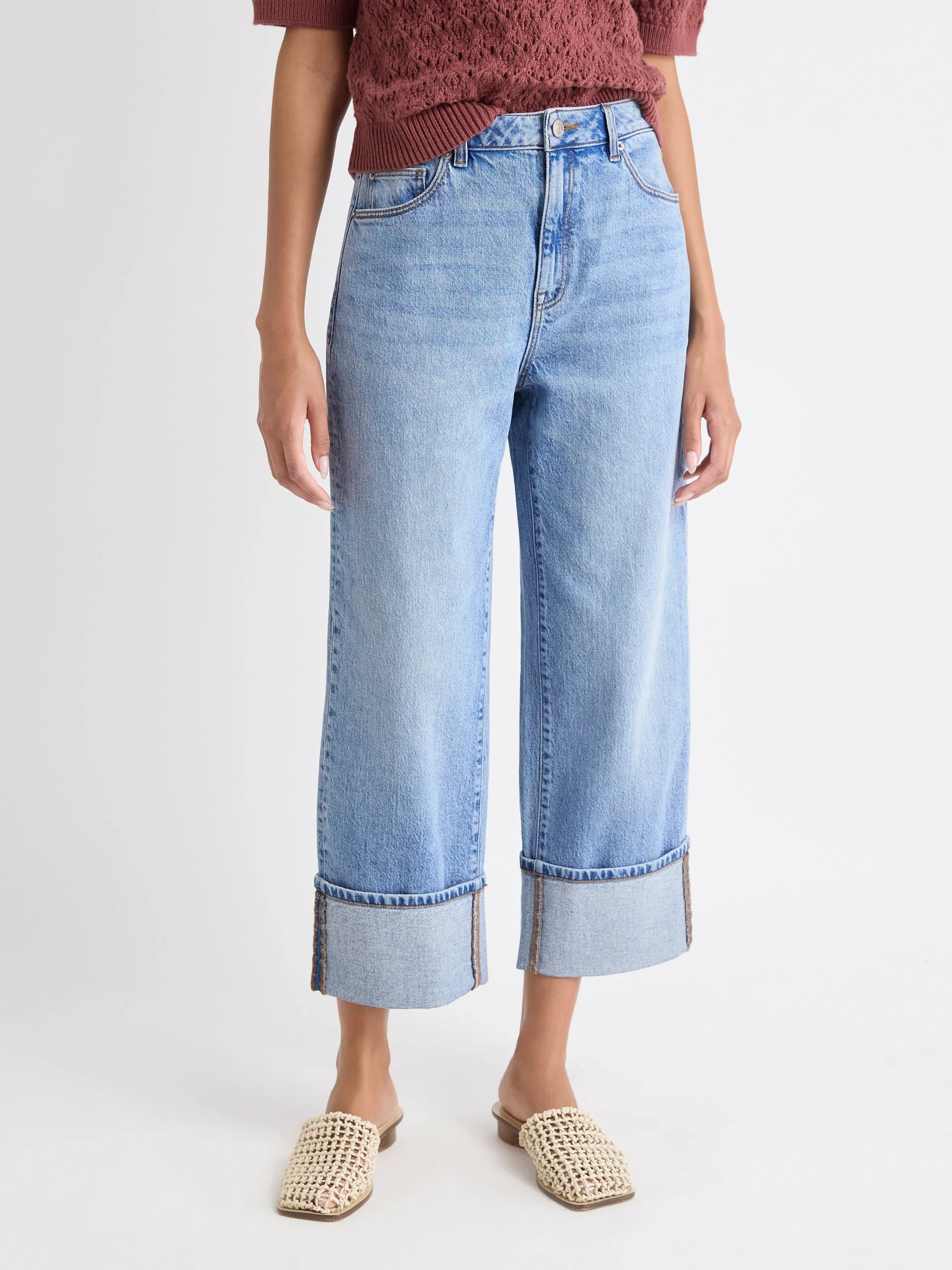 Medium-Wash Ultra-High-Rise Straight-Leg Jeans with Rolled Cuffs sold by RW&CO. product image thumbnail 2