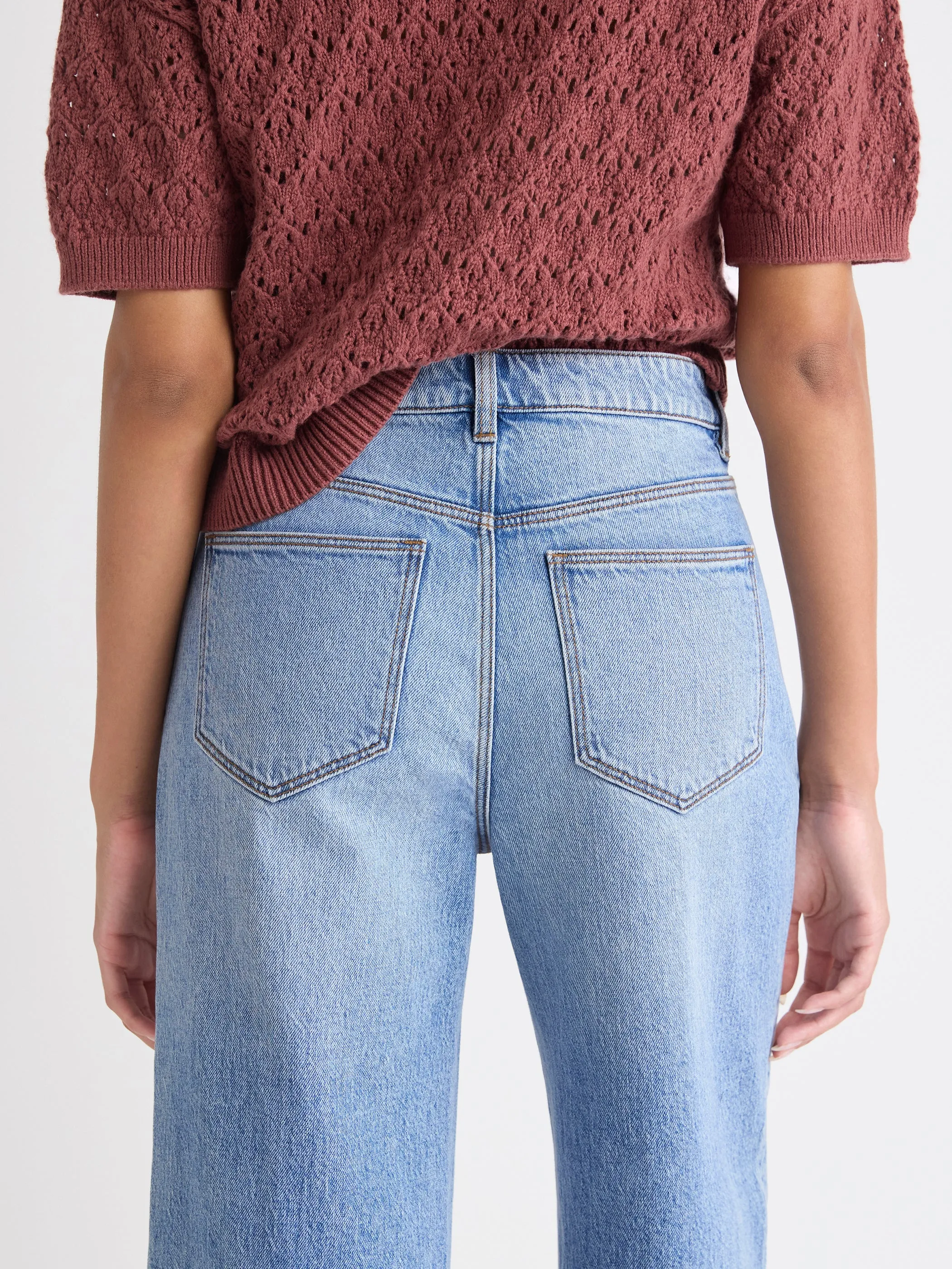 Medium-Wash Ultra-High-Rise Straight-Leg Jeans with Rolled Cuffs sold by RW&CO. product image thumbnail 3