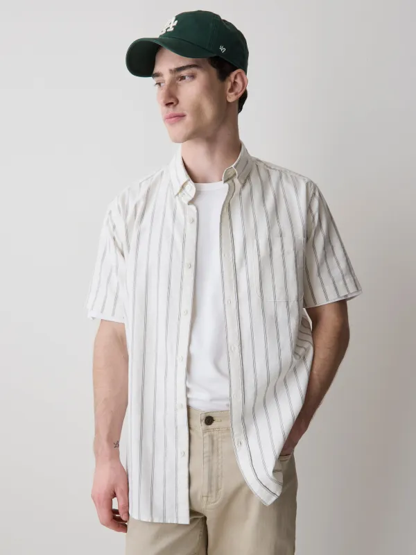 Striped Slim Fit Short-Sleeve Oxford Shirt made by RW&CO.