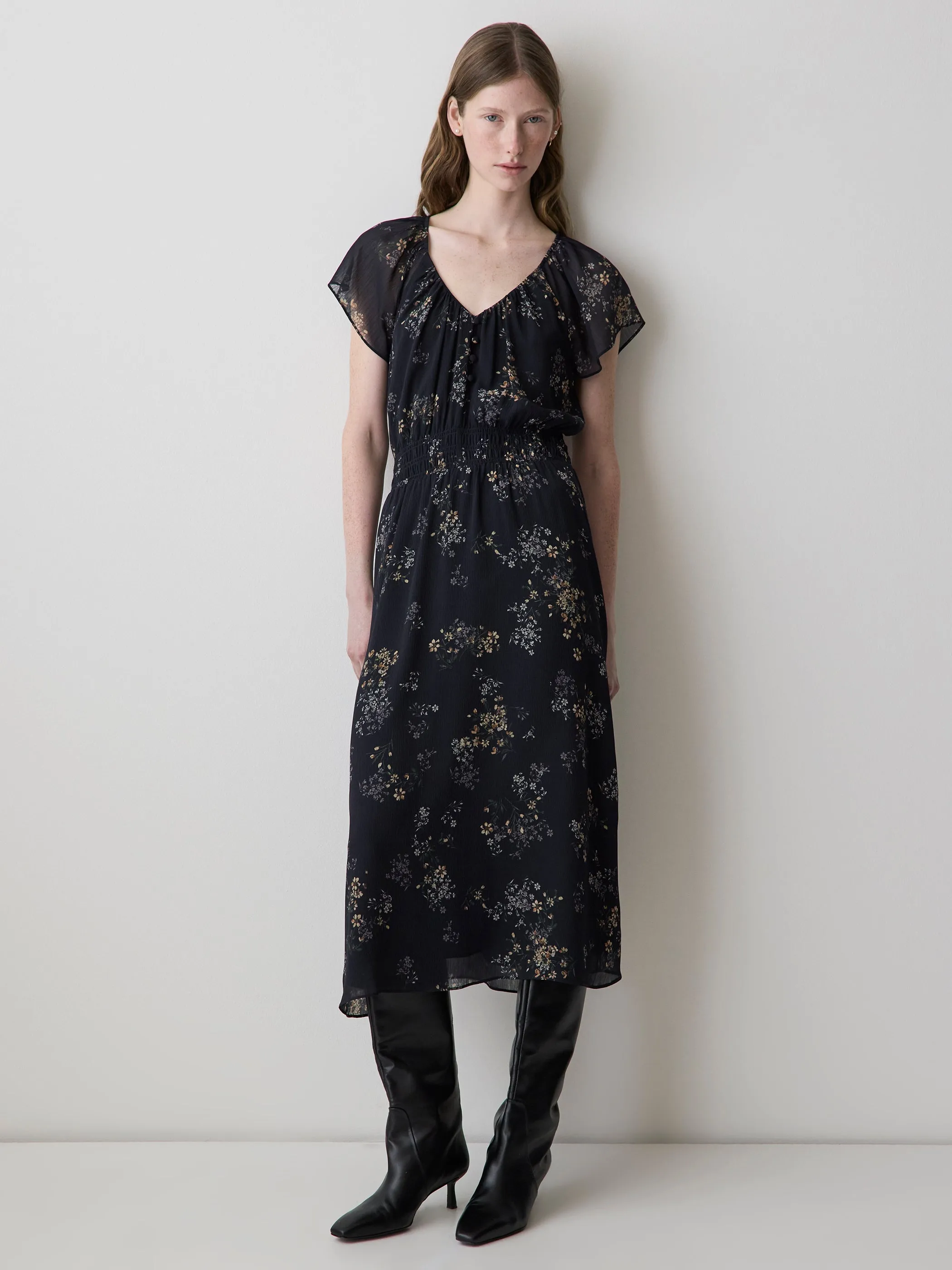 Fit-and-Flare Midi Dress with Short Flutter Sleeves sold by RW&CO.