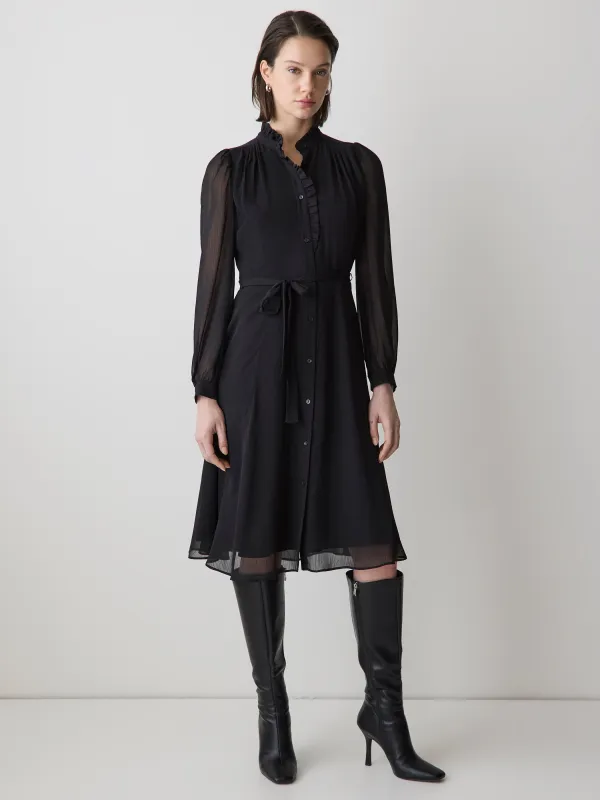 Long-Sleeve Mock-Neck Buttoned-Down Midi Dress sold by RW&CO.