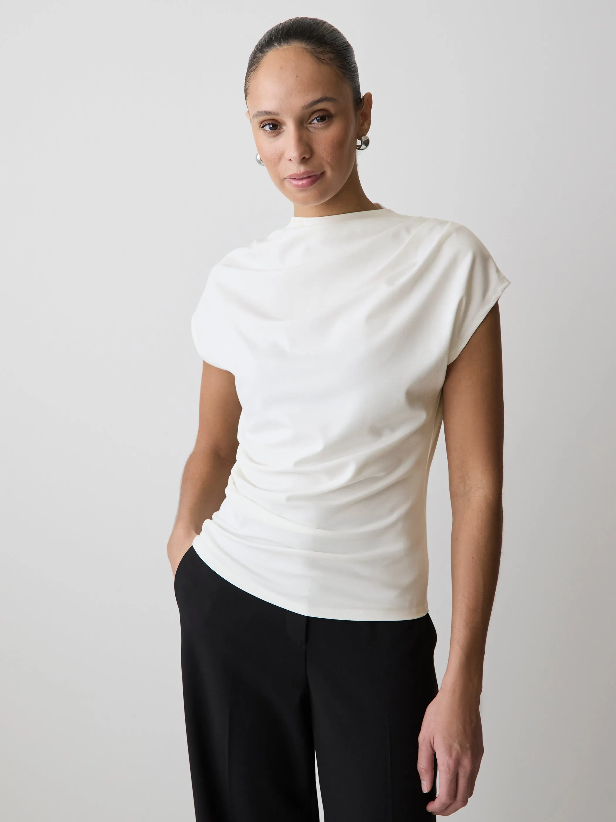 Extended-Sleeve Crew-Neck Draped Top sold by RW&CO.